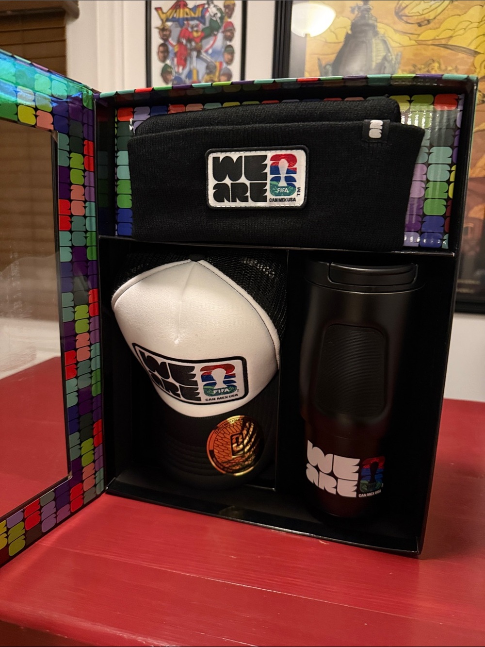 Official FIFA World Cup 2026 Black/White Gift Set: Trucker Hat, Beanie & Tumbler